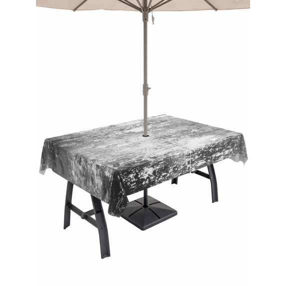Outdoor Tablecloth with Umbrella Hole for Patio/Picnic/Party/Camping, Shabby Grey Waterproof Table Cloth Rectangle Table Cover Washable, Oil Painting Vintage Art Gray White (60"x 120")
