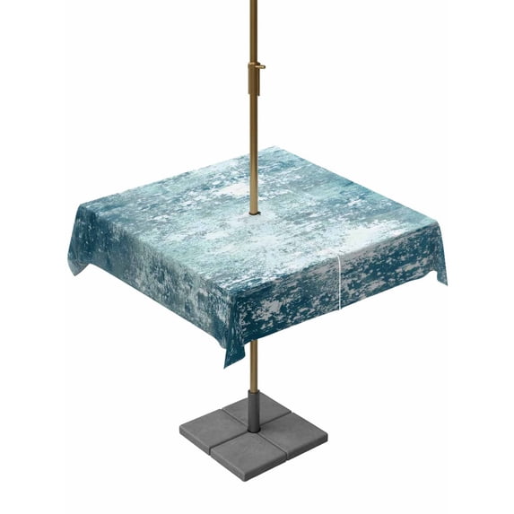 Outdoor Tablecloth with Umbrella Hole for Patio/Picnic/Party/Camping, Shabby Teal Blue Waterproof Table Cloth Square Cover Washable, Oil Painting Vintage Art Blue White (60"x 60")