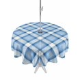 thumbnail image 1 of Outdoor Tablecloth with Umbrella Hole for Patio/Picnic/Party/Camping, Simple Stripe Plaid Waterproof Table Cloth Round Cover Washable, Modern Minimalist Geometric Blue (Dia 60"), 1 of 9
