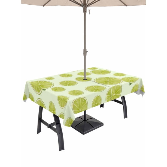 Outdoor Tablecloth with Umbrella Hole for Patio/Picnic/Party/Camping, Sliced Lemon Waterproof Table Cloth Rectangle Table Cover Washable, Simple Summer Tropical Yellow (60"x 120")