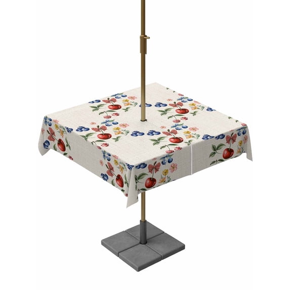 Outdoor Tablecloth with Umbrella Hole for Patio/Picnic/Party/Camping, Spring Botanical Waterproof Table Cloth Square Cover Washable, Rustic Summer Fruits Floral (54"x 54")