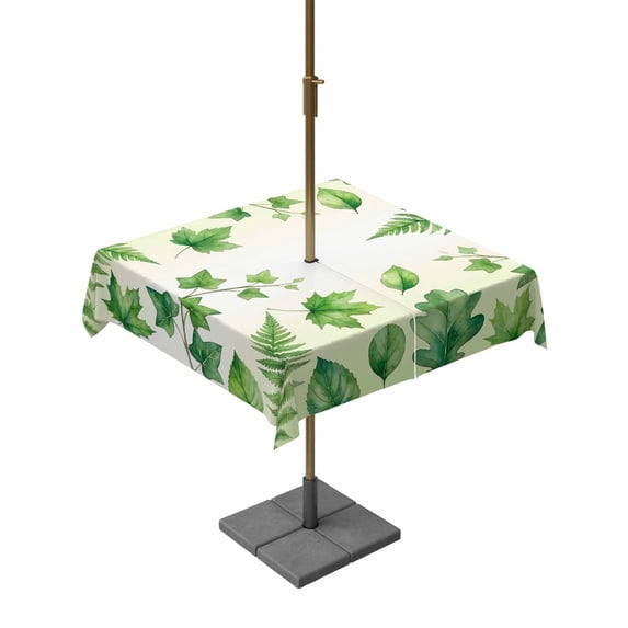 Outdoor Tablecloth with Umbrella Hole for Patio/Picnic/Party/Camping, Spring Botanical Waterproof Table Cloth Square Cover Washable, Watercolor Ivy Ferns Leaves Ombre Green (54"x 54")
