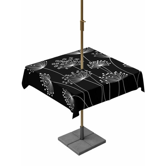 Outdoor Tablecloth with Umbrella Hole for Patio/Picnic/Party/Camping, Spring Dandelion Waterproof Table Cloth Square Cover Washable, Modern Country Flower Black White (54"x 54")