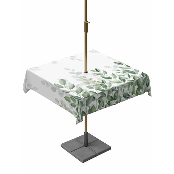 Outdoor Tablecloth with Umbrella Hole for Patio/Picnic/Party/Camping, Spring Emerald Green Eucalyptus Waterproof Table Cloth Square Cover Washable, Botanical Leaf Country (60"x 60")