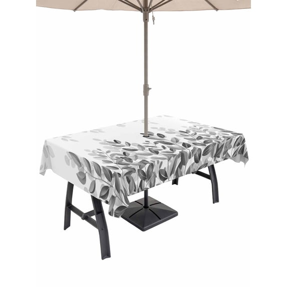 Outdoor Tablecloth with Umbrella Hole for Patio/Picnic/Party/Camping, Spring Gray Eucalyptus Waterproof Table Cloth Rectangle Table Cover Washable, Summer Botanical Leaf Country (54"x 80")