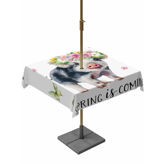 Outdoor Tablecloth with Umbrella Hole for Patio/Picnic/Party/Camping, Spring Pig Waterproof Table Cloth Square Cover Washable, Butterfly Botanical Floral Summer (60"x 60")