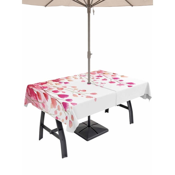 Outdoor Tablecloth with Umbrella Hole for Patio/Picnic/Party/Camping, Spring Pink Wisteria Flowers Waterproof Table Cloth Rectangle Table Cover Washable, Rustic Floral Branches (52"x 70")