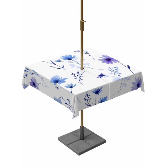 Outdoor Tablecloth with Umbrella Hole for Patio/Picnic/Party/Camping, Spring Purple Flowers Waterproof Table Cloth Square Cover Washable, Wildflowers Country Botanical Rustic (60"x 60")