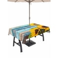 thumbnail image 1 of Outdoor Tablecloth with Umbrella Hole for Patio/Picnic/Party/Camping, Spring Sunflowers Waterproof Table Cloth Rectangle Table Cover Washable, Yellow Floral Turquoise Farmhouse Wood Grain (60"x 84"), 1 of 8