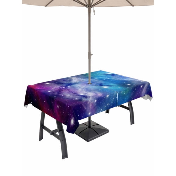 Outdoor Tablecloth with Umbrella Hole for Patio/Picnic/Party/Camping, Starry Sky Waterproof Table Cloth Rectangle Table Cover Washable, Galaxy Outer Space Universe Star Night (52"x 70")