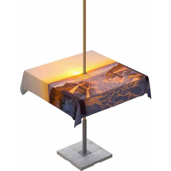 Outdoor Tablecloth with Umbrella Hole for Patio/Picnic/Party/Camping, Summer Beach Waterproof Table Cloth Square Cover Washable, Sunset Nautical Ocean Sea 60"x 60"