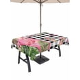 thumbnail image 1 of Outdoor Tablecloth with Umbrella Hole for Patio/Picnic/Party/Camping, Summer Flamingo Waterproof Table Cloth Rectangle Table Cover Washable, Tropical Plants Botanical Floral Black Plaid (60"x 120"), 1 of 8