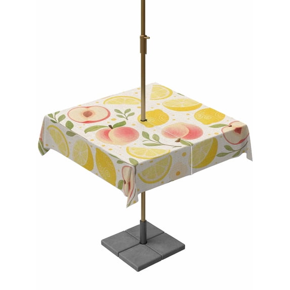 Outdoor Tablecloth with Umbrella Hole for Patio/Picnic/Party/Camping, Summer Fruit Waterproof Table Cloth Square Cover Washable, Spring Botanical Lemon Peach Rustic (60"x 60")