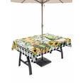 thumbnail image 1 of Outdoor Tablecloth with Umbrella Hole for Patio/Picnic/Party/Camping, Sunflower Gnomes Waterproof Table Cloth Rectangle Table Cover Washable, Spring Farmhouse Daisy Leaf Wooden Grain (52"x 70"), 1 of 8