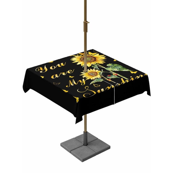 Outdoor Tablecloth with Umbrella Hole for Patio/Picnic/Party/Camping, Sunflower Waterproof Table Cloth Square Cover Washable, Vintage Botanical (60"x 60")