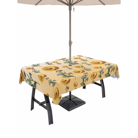 Outdoor Tablecloth with Umbrella Hole for Patio/Picnic/Party/Camping, Sunflowers Waterproof Table Cloth Rectangle Table Cover Washable, Spring Yellow Botanical Flowers Floral (60"x 84")