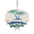 thumbnail image 1 of Outdoor Tablecloth with Umbrella Hole for Patio/Picnic/Party/Camping, Teal Green Palm Trees Waterproof Table Cloth Round Cover Washable, Tropical Summer Coastal Striped (Dia 60"), 1 of 9