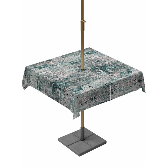 Outdoor Tablecloth with Umbrella Hole for Patio/Picnic/Party/Camping, Teal Grey Abstract Waterproof Table Cloth Square Cover Washable, Modern Graffiti Distressed Mottled Art (60"x 60")