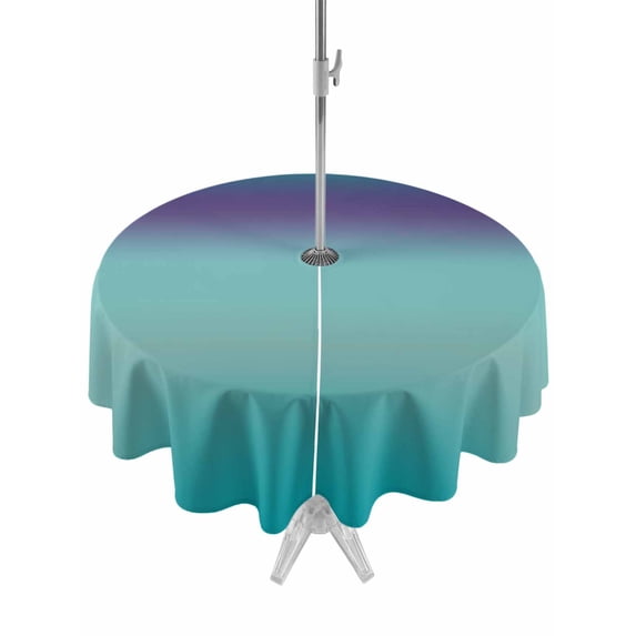 Outdoor Tablecloth with Umbrella Hole for Patio/Picnic/Party/Camping, Teal Purple Ombre Waterproof Table Cloth Round Cover Washable, Modern Gradient Abstract Art (Dia 60")