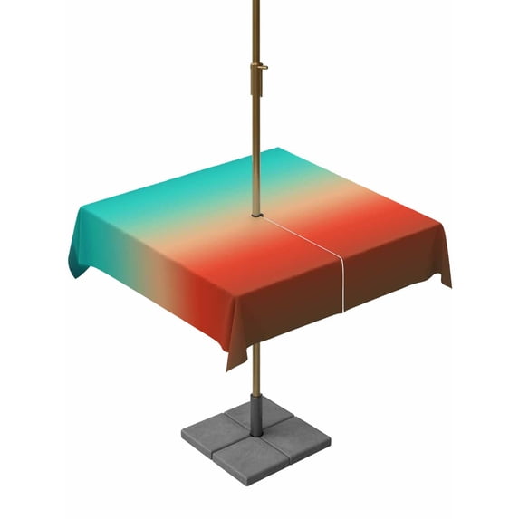 Outdoor Tablecloth with Umbrella Hole for Patio/Picnic/Party/Camping, Teal Red Brown Ombre Waterproof Table Cloth Square Cover Washable, Contemporary Gradient Abstract (60"x 60")