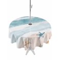 thumbnail image 1 of Outdoor Tablecloth with Umbrella Hole for Patio/Picnic/Party/Camping, Teal Summer Beach Waterproof Table Cloth Round Cover Washable, Coastal Waves Ocean Starfish Conch (Dia 54"), 1 of 8