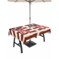 thumbnail image 1 of Outdoor Tablecloth with Umbrella Hole for Patio/Picnic/Party/Camping, Thin Brown Lines Waterproof Table Cloth Rectangle Table Cover Washable, Patriotic Bow Vintage Distressed Striped (60"x 120"), 1 of 9
