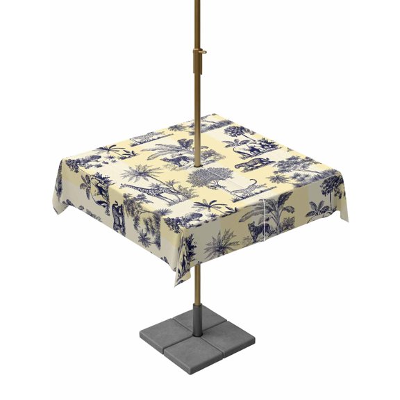 Outdoor Tablecloth with Umbrella Hole for Patio/Picnic/Party/Camping, Tiger Giraffe Waterproof Table Cloth Square Cover Washable, Vintage Elephant Leopard Forest Trees (60"x 60")