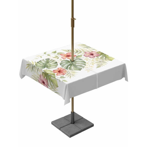 Outdoor Tablecloth with Umbrella Hole for Patio/Picnic/Party/Camping, Tropical Botanical Waterproof Table Cloth Square Cover Washable, Pastoral Farmhouse Leaves Floral (54"x 54")