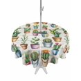 thumbnail image 1 of Outdoor Tablecloth with Umbrella Hole for Patio/Picnic/Party/Camping, Tropical Cactus Waterproof Table Cloth Round Cover Washable, Spring Summer Potted Plants Wooden (Dia 60"), 1 of 8