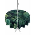 thumbnail image 1 of Outdoor Tablecloth with Umbrella Hole for Patio/Picnic/Party/Camping, Tropical Plants Waterproof Table Cloth Round Cover Washable, Summer Watercolor Green Palm Leaves (Dia 54"), 1 of 8