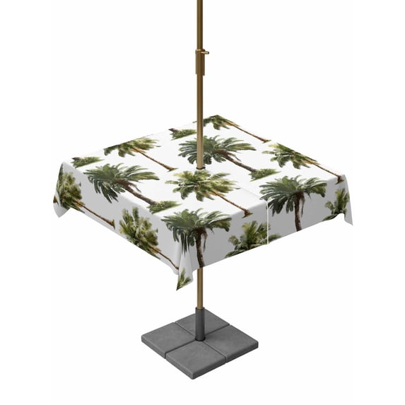 Outdoor Tablecloth with Umbrella Hole for Patio/Picnic/Party/Camping, Tropical Trees Waterproof Table Cloth Square Cover Washable, Summer Palm Trees Botanical Vintage Green (54"x 54")