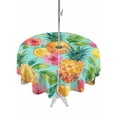 thumbnail image 1 of Outdoor Tablecloth with Umbrella Hole for Patio/Picnic/Party/Camping, Turquoise Summer Pineapple Waterproof Table Cloth Round Cover Washable, Tropical Lemon Fruits Leaves (Dia 60"), 1 of 8