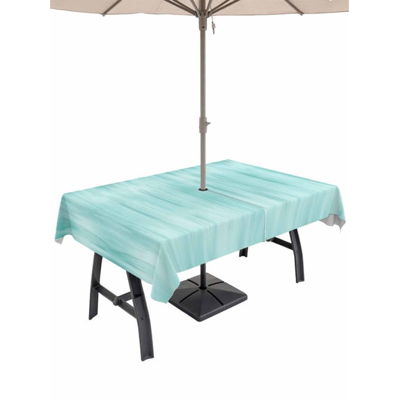 Outdoor Tablecloth with Umbrella Hole for Patio/Picnic/Party/Camping, Turquoise Waterproof Table Cloth Rectangle Table Cover Washable, Modern Abstract Art Ombre Striped (60"x 84")