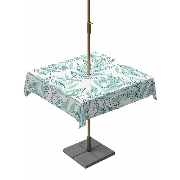 Outdoor Tablecloth with Umbrella Hole for Patio/Picnic/Party/Camping, Turquoise Willow Leaves Waterproof Table Cloth Square Cover Washable, Modern Dotted Boho Minimalist Art (60"x 60")