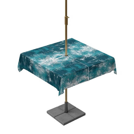 Outdoor Tablecloth with Umbrella Hole for Patio/Picnic/Party/Camping, Vintage Bohemia Waterproof Table Cloth Square Cover Washable, Country Bohemia Minimalist Art Teal Green (60"x 60")