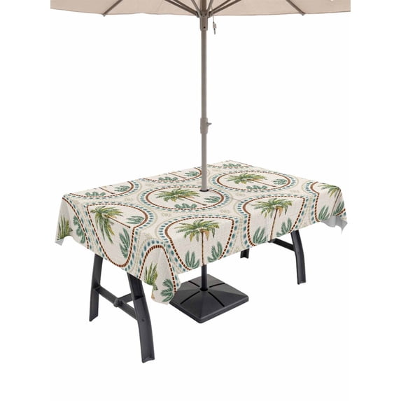 Outdoor Tablecloth with Umbrella Hole for Patio/Picnic/Party/Camping, Vintage Palm Trees Waterproof Table Cloth Rectangle Table Cover Washable, Summer Botanical Retro Art (60"x 120")