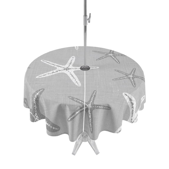 Outdoor Tablecloth with Umbrella Hole for Patio/Picnic/Party/Camping, Vintage Slate Gray Starfish Waterproof Table Cloth Round Cover Washable, Summer Coastal Beach Marine (Dia 54")