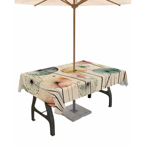 Outdoor Tablecloth with Umbrella Hole for Patio/Picnic/Party/Camping, Vintage Spring Floral Waterproof Table Cloth Rectangle Table Cover Washable, Abstract Art Pastoral Flowers Rustic 60"x 120"