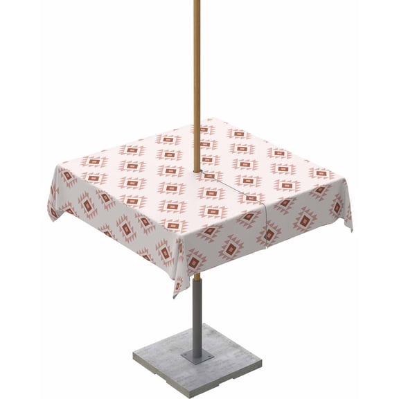 Outdoor Tablecloth with Umbrella Hole for Patio/Picnic/Party/Camping, White Boho Geometric Waterproof Table Cloth Square Cover Washable, Modern Simple Aztec Ethnic Pattern 54"x 54"