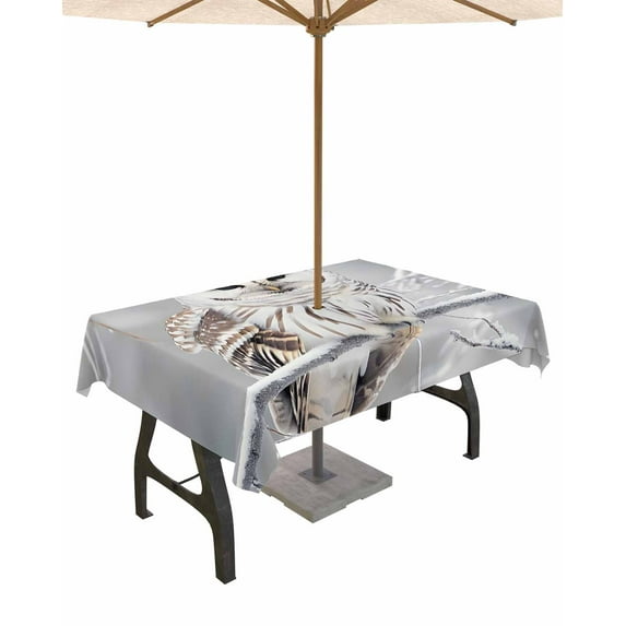 Outdoor Tablecloth with Umbrella Hole for Patio/Picnic/Party/Camping, Winter Owl Waterproof Table Cloth Rectangle Table Cover Washable, Country Birds Animal Tree Branches Snow 60"x 84"