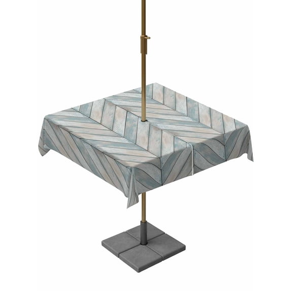 Outdoor Tablecloth with Umbrella Hole for Patio/Picnic/Party/Camping, Wood Grain Waterproof Table Cloth Square Cover Washable, Vintage Geometric Wooden Planks Brown Green (60"x 60")