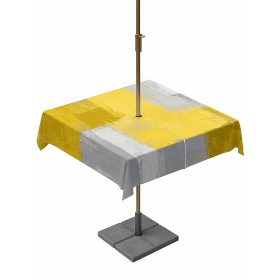 Outdoor Tablecloth with Umbrella Hole for Patio/Picnic/Party/Camping, Yellow Abstract Waterproof Table Cloth Square Cover Washable, Grey Geometric Oil Painting Vintage Gradient (60"x 60")