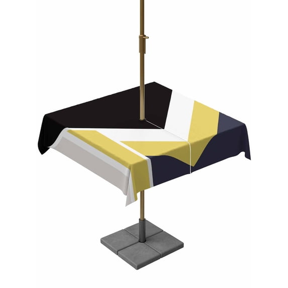 Outdoor Tablecloth with Umbrella Hole for Patio/Picnic/Party/Camping, Yellow Black Geometric Waterproof Table Cloth Square Cover Washable, Modern Abstract Lines Color Blocks (60"x 60")