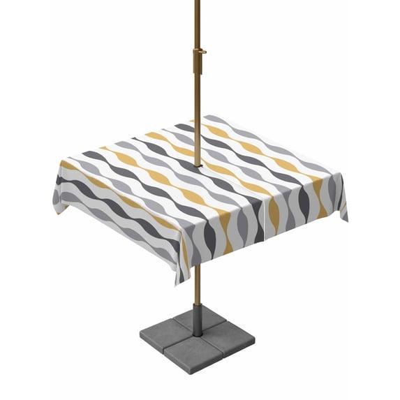 Outdoor Tablecloth with Umbrella Hole for Patio/Picnic/Party/Camping, Yellow Grey Striped Waterproof Table Cloth Square Cover Washable, Modern Abstract Geometric Stripes (60"x 60")