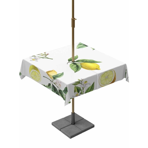 Outdoor Tablecloth with Umbrella Hole for Patio/Picnic/Party/Camping, Yellow Lemon Summer Waterproof Table Cloth Square Cover Washable, Farmhouse Tropical Fruit Watercolor (54"x 54")