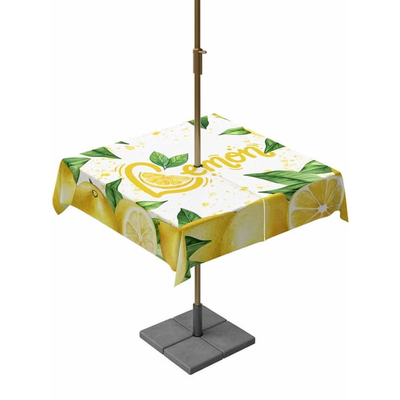 Outdoor Tablecloth with Umbrella Hole for Patio/Picnic/Party/Camping, Yellow Lemon Waterproof Table Cloth Square Cover Washable, Summer Botanical Lemons Cute (60"x 60")