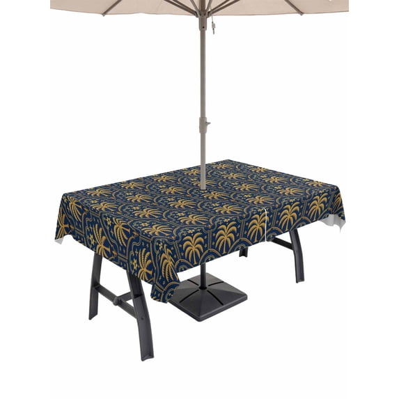 Outdoor Tablecloth with Umbrella Hole for Patio/Picnic/Party/Camping, Yellow Palm Trees Waterproof Table Cloth Rectangle Table Cover Washable, Summer Tropical Coconut Trees Vintage (52"x 70")