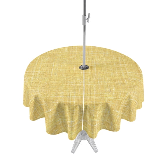 Outdoor Tablecloth with Umbrella Hole for Patio/Picnic/Party/Camping, Yellow Waterproof Table Cloth Round Cover Washable, Farmhouse Vintage Yellow Solid Color Modern (Dia 60")