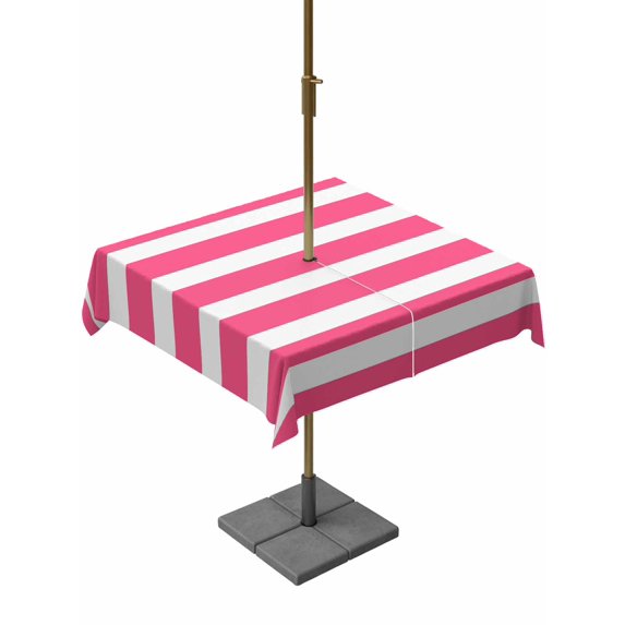 Outdoor Tablecloth with Umbrella Hole, Pink Striped Spillproof Waterproof Outdoor Table Cover, Modern Simple Monochrome Geometric White Patio Tablecloths for Party/Garden/Picnic, Square 54"x54"