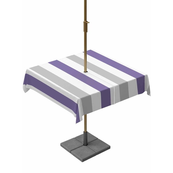 Outdoor Tablecloth with Umbrella Hole, Purple Grey Striped Spillproof Waterproof Outdoor Table Cover, Minimalist Farmhouse Stripe Patio Tablecloths for Party/Garden/Picnic, Square 60"x60"